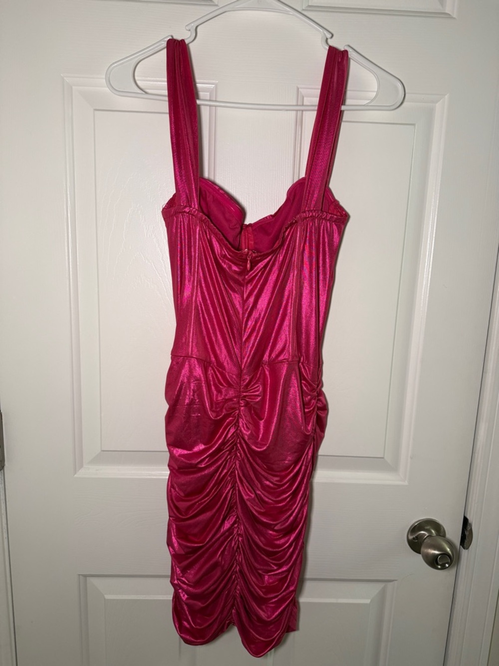 Fuchsia Sleeveless Ruched Mini Dress - Picture 2 of 3